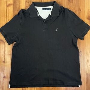 Nautica Black Short Sleeve Button Collar Polo Shirt XL 100% Cotton Men’s